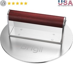 Heavy Duty Stainless Steel Burger Press Non Stick Grilling Tool W/ Wooden Handle