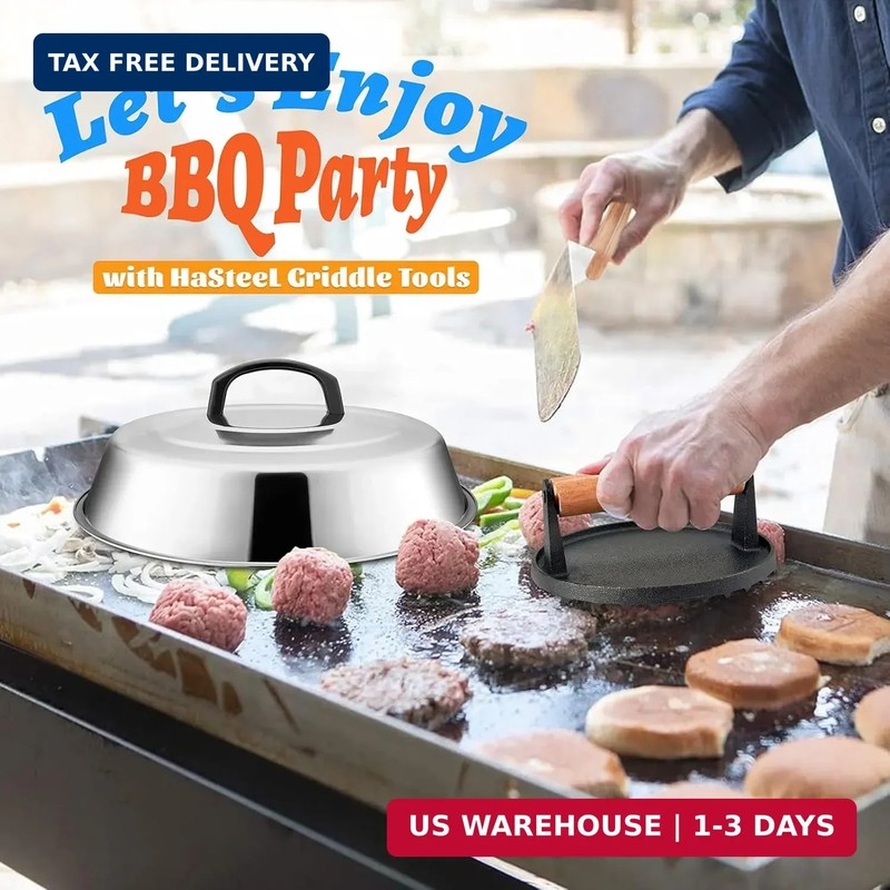 12In Cheese Melting Dome & 7In Cast Iron Grill Press, HaSteeL Stainless Steel Ba gallery