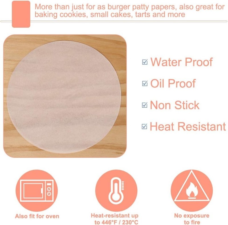 Precut 4.5-inch Parchment Rounds for Burger Press - 200 Nonstick Sheets Included gallery