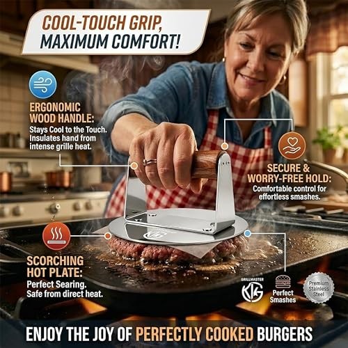 Stainless Steel Burger Press, 6.2 Inch Round Smash Burger Tool, Professional gallery