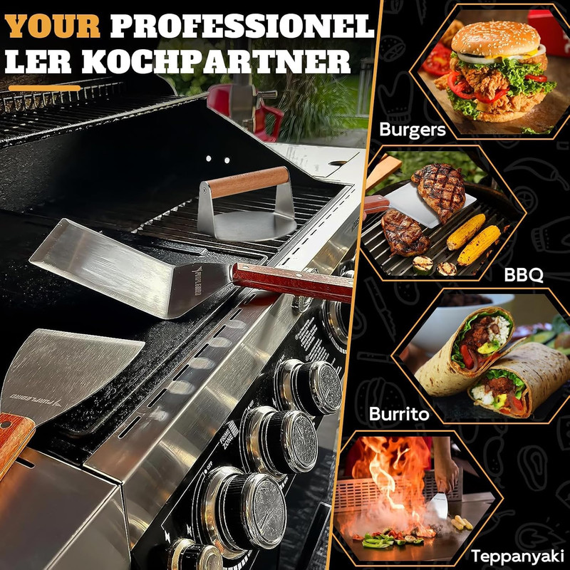 PURPLEBIRD Smash Burger Press Kit 3PCS Set, Stainless Griddle Spatulas Set with gallery