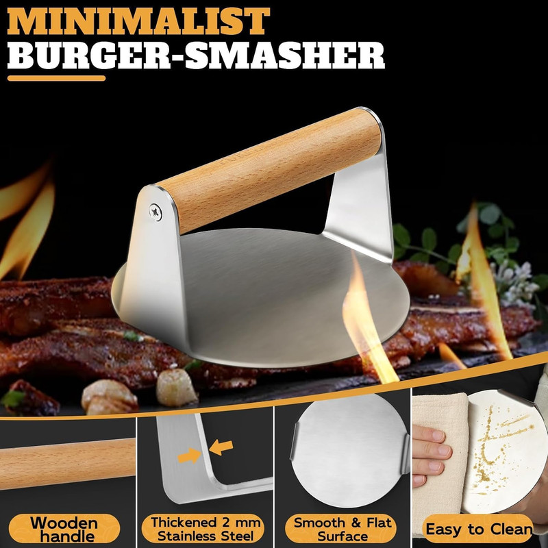 PURPLEBIRD Smash Burger Press Kit 3PCS Set, Stainless Griddle Spatulas Set with gallery