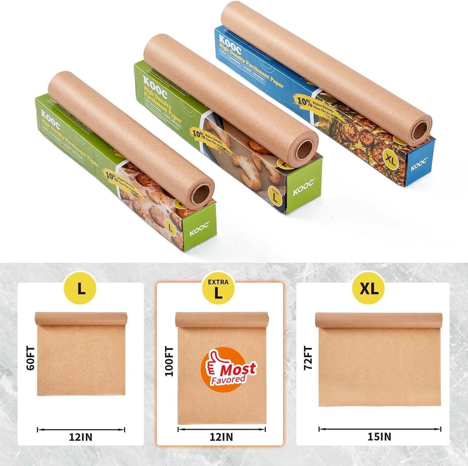 KOOC Premium 72-Feet Parchment Paper Roll - 15 in x 72 ft, XL (15-Inch Width) gallery