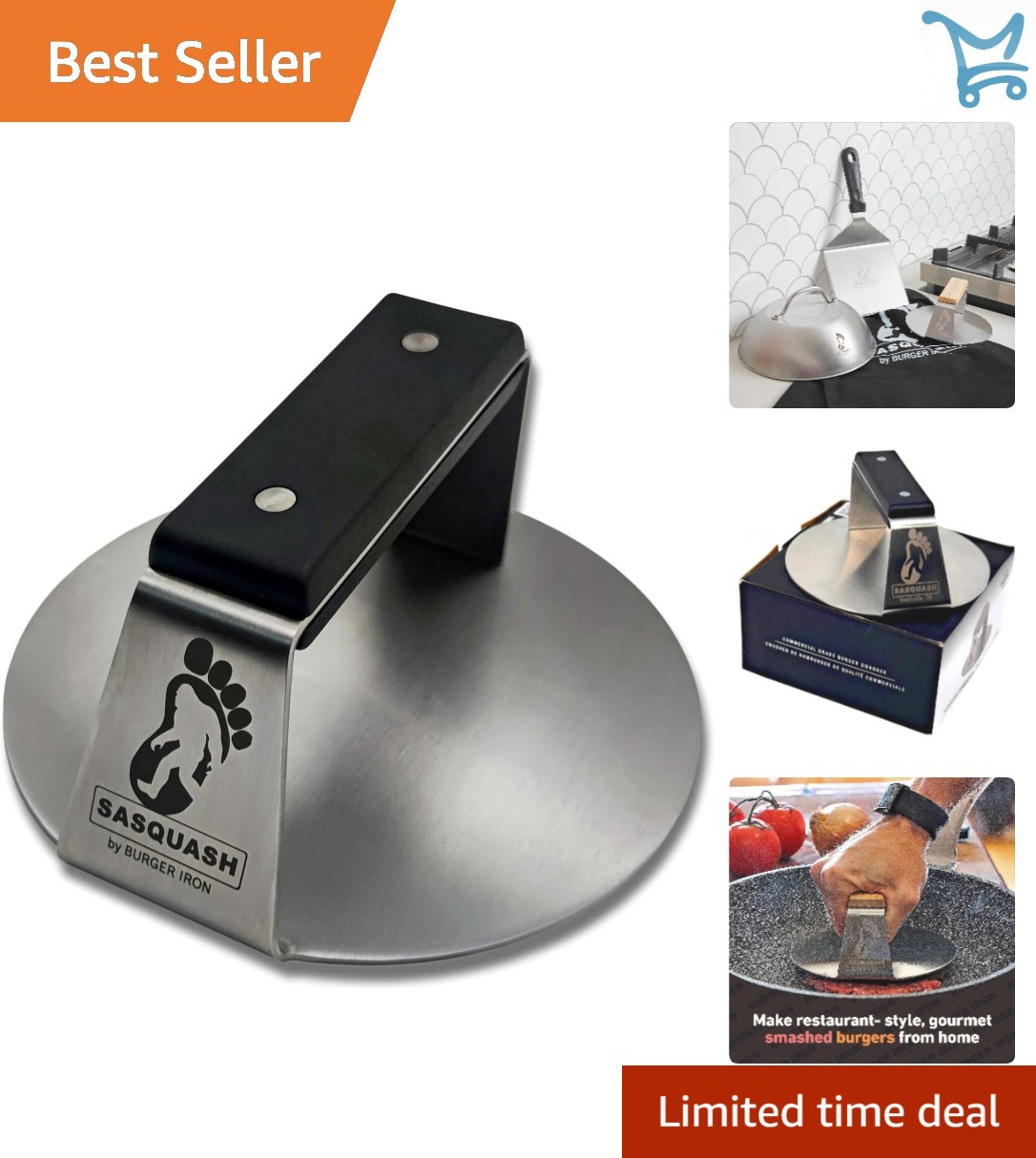 Heavy Duty Stainless Steel Burger Press 6 Inch Flat Handle for Commercial Use gallery