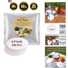 Wax Patty Paper Sheets for 5 Inches Burger Press – 500 Pcs Round hamburger pa…