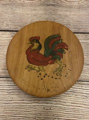 Wooden Hinged Rooster Vintage Hamburger Press Wall Art Japan 6” Red Green