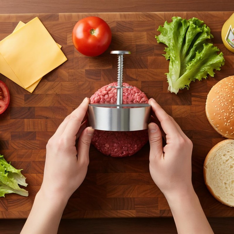 A.T. Indy Burger Patty Maker 4.5in_304 Stainless Steel_ Press Silver gallery