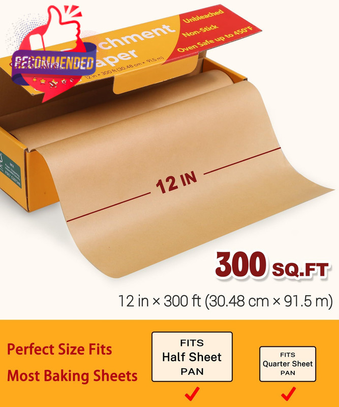Unbleached Parchment Paper Roll – Non‑Stick 12"×300ft Brown gallery
