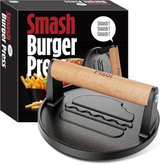 Cast Iron Smash Burger Press Pre-Seasoned Hamburger Smasher 2 lb Heavy-Duty