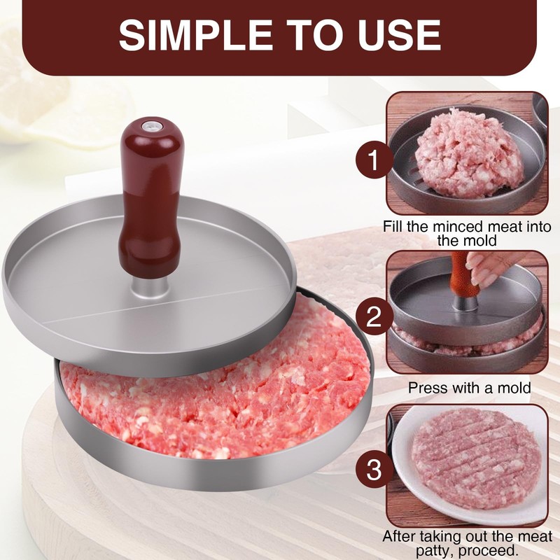 Aluminum Burger Press Patty Maker Shaper 200 PCS NonStick Papers BBQ Grill gallery