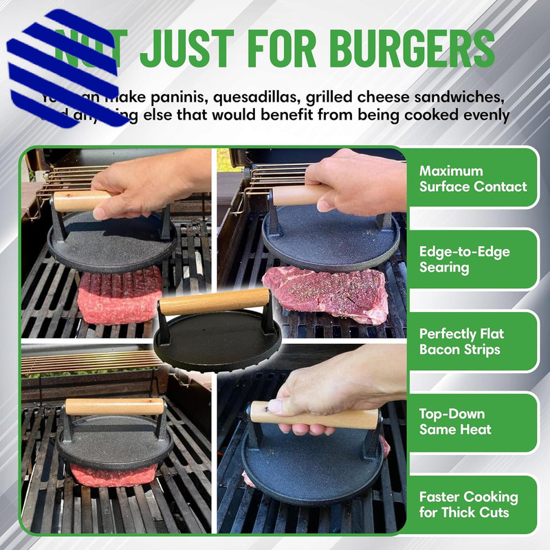 Griddle Press Cast Iron Round Smash Grill Press Burger Smasher gallery