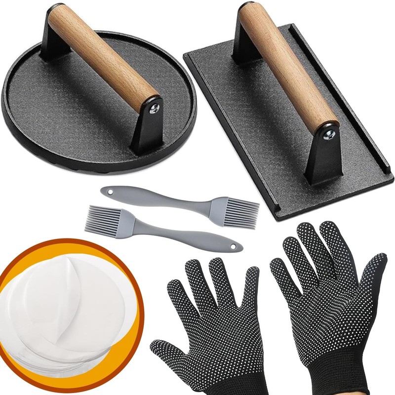 56-Pc Smash Burger Press Kit - 7.9" Cast Iron Grill Press & Accessories for BBQs gallery