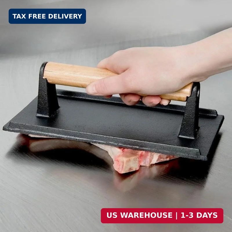 2 Pack 8 x 4 Inch Cast Iron Grill Press, Flat Heavy Weight Chef Press Bacon Grid gallery
