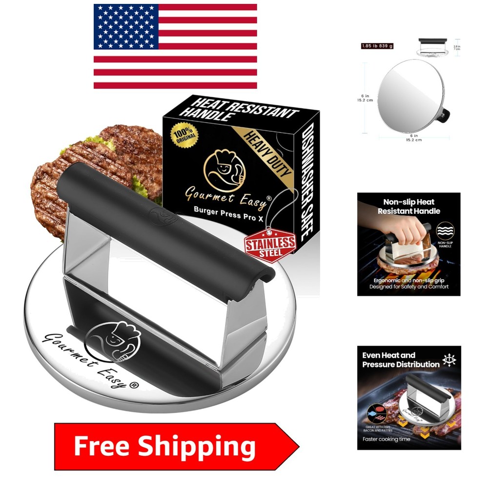 Dishwasher Safe Smash Burger Press with Heat Resistant Handle for Grilling