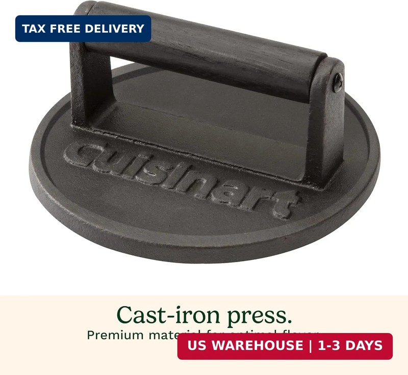 Cuisinart 6.5" Cast Iron Smashed Burger Press, Round Flat Edge Grill Press for C gallery
