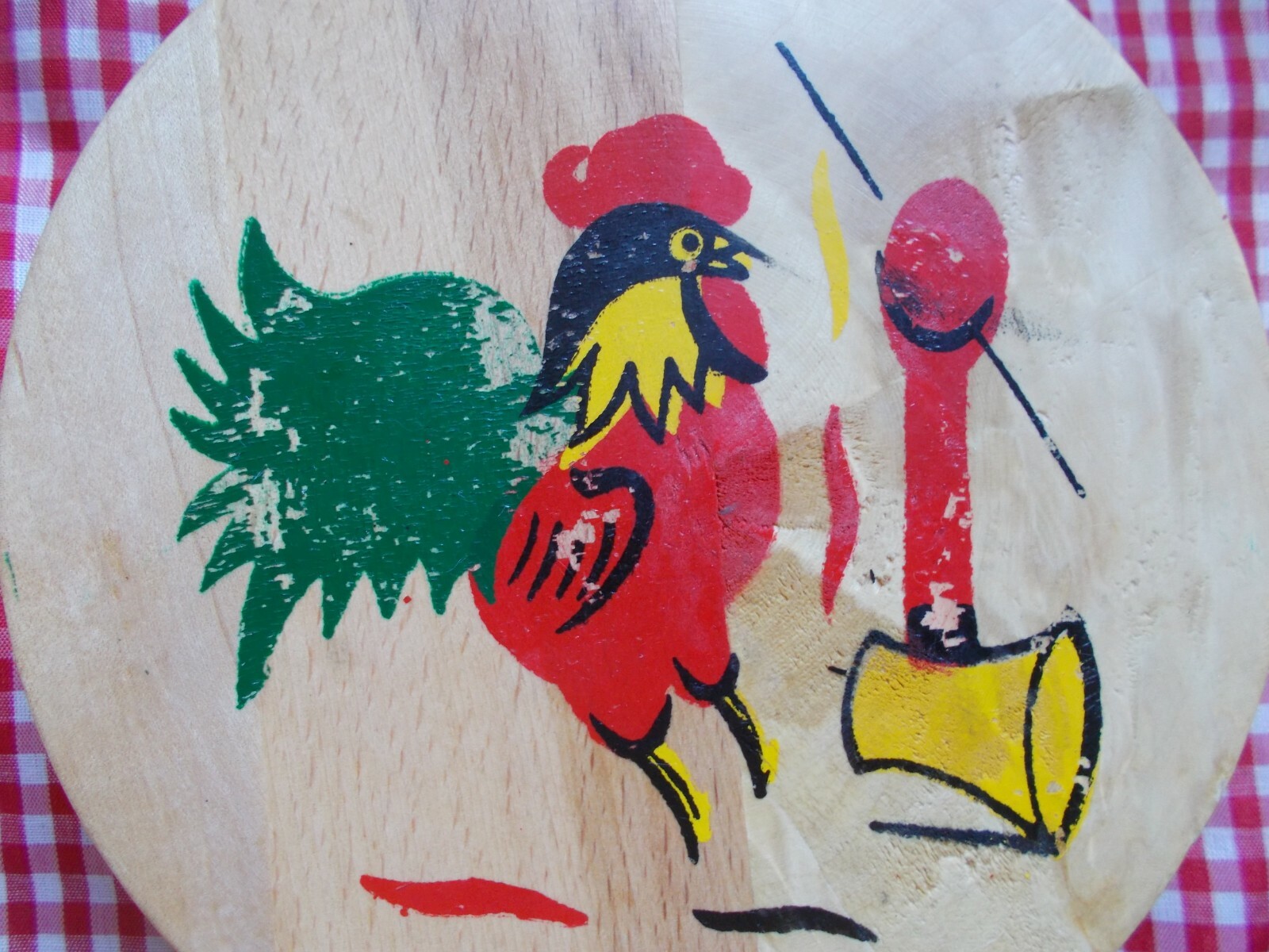 Vtg. Wooden Hamburger Patty Press ~ Hinged Lid ~ Folk Art Hand Painted Rooster gallery