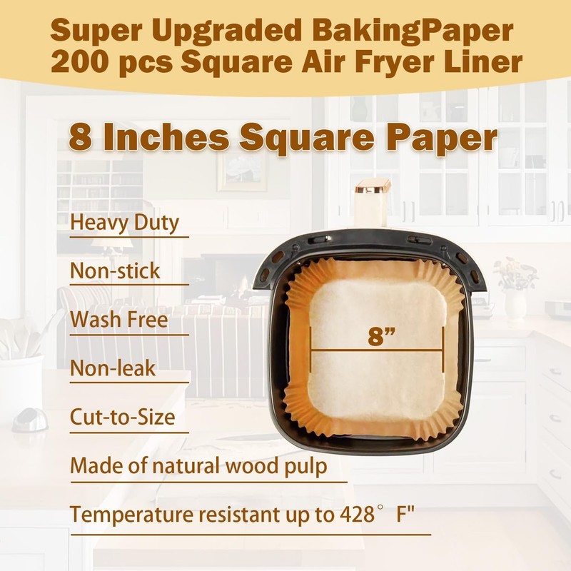 SENIPPAH 200 Pcs 8" Air Fryer Liner Square Baking Parchment Paper gallery