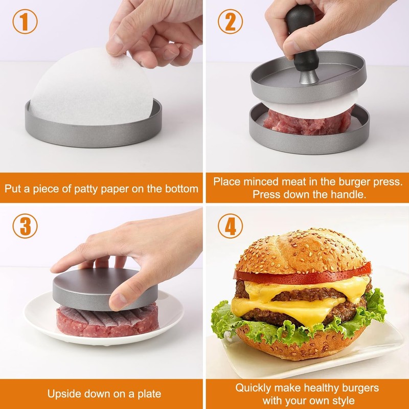 Burger 150 Patty Papers, NonStick Hamburger Patty Maker with Wax Paper, Alumi... gallery