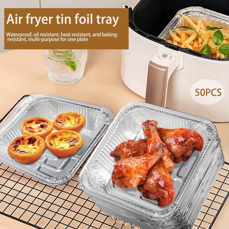 Non-Stick Disposable Air Fryer Aluminum Foil Liners 9*9 Inch-Square, Silver gallery
