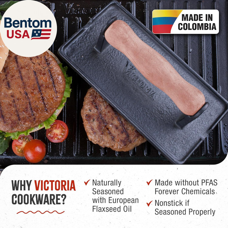 Cast Iron Panini Press, Burger Press, Bacon Press, Grill Press, Seasoned with 10 gallery