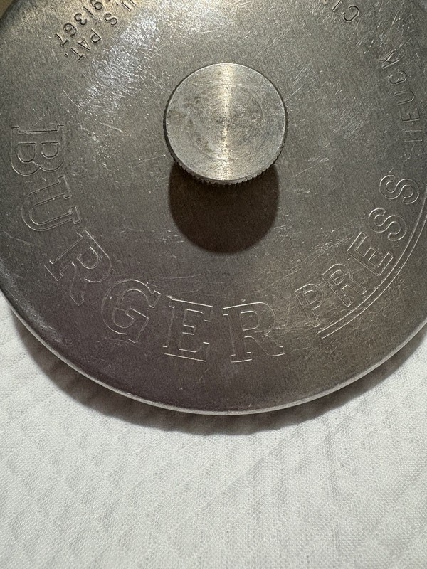 Vintage Aluminum Burger Press with Slide Bar by HEUCK 3.75 " gallery