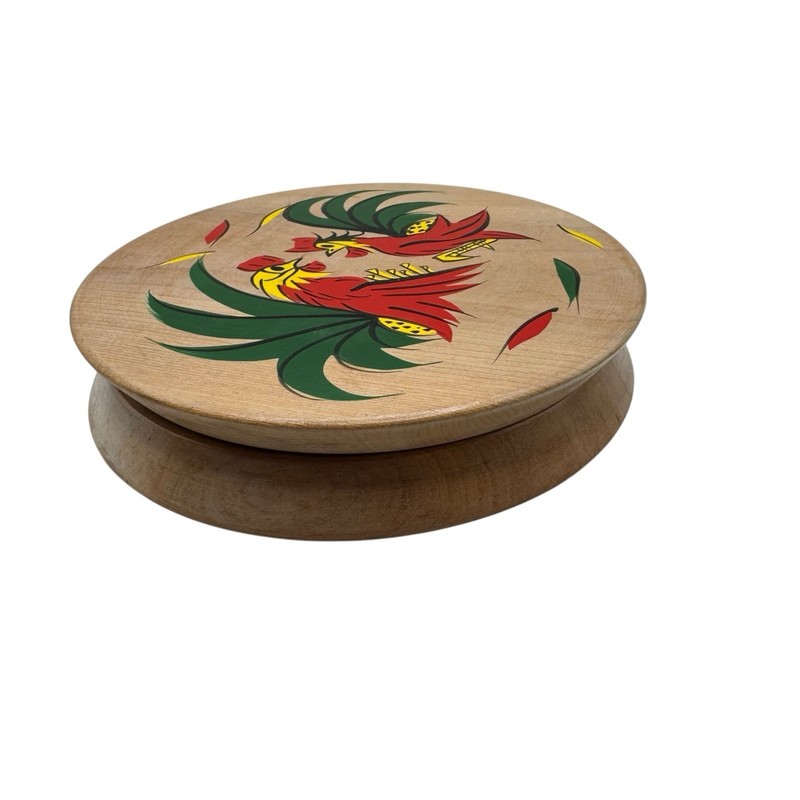 Vintage Fighting Roosters Hamburger Press Wood Hinged MCM Folk Art Kitchen Decor gallery