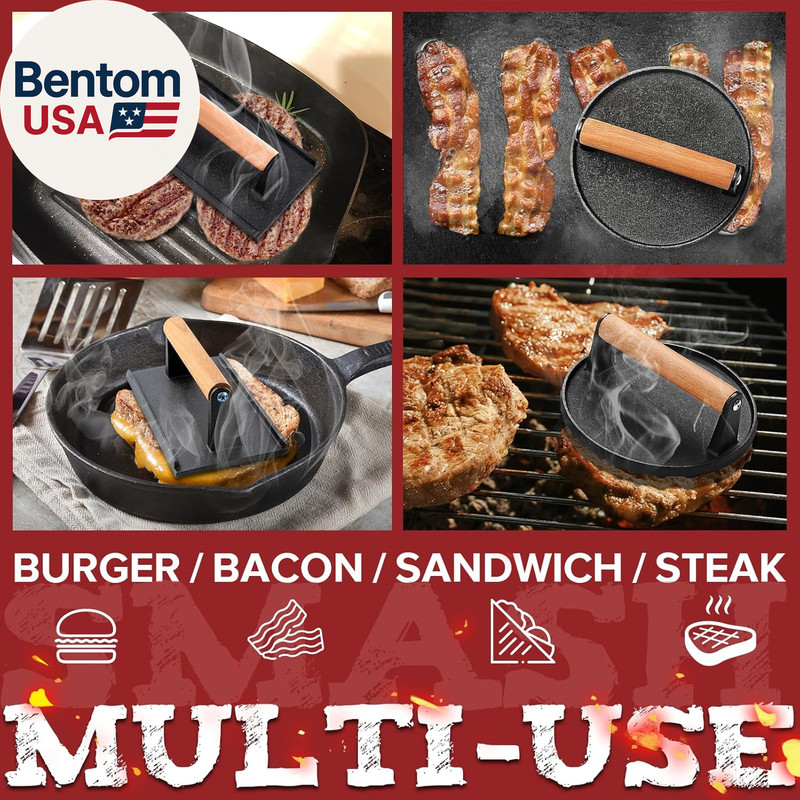 Smash Burger Press Kit, 3 in 1 Hamburger Press Patty Maker, Black Cast Iron Burg gallery