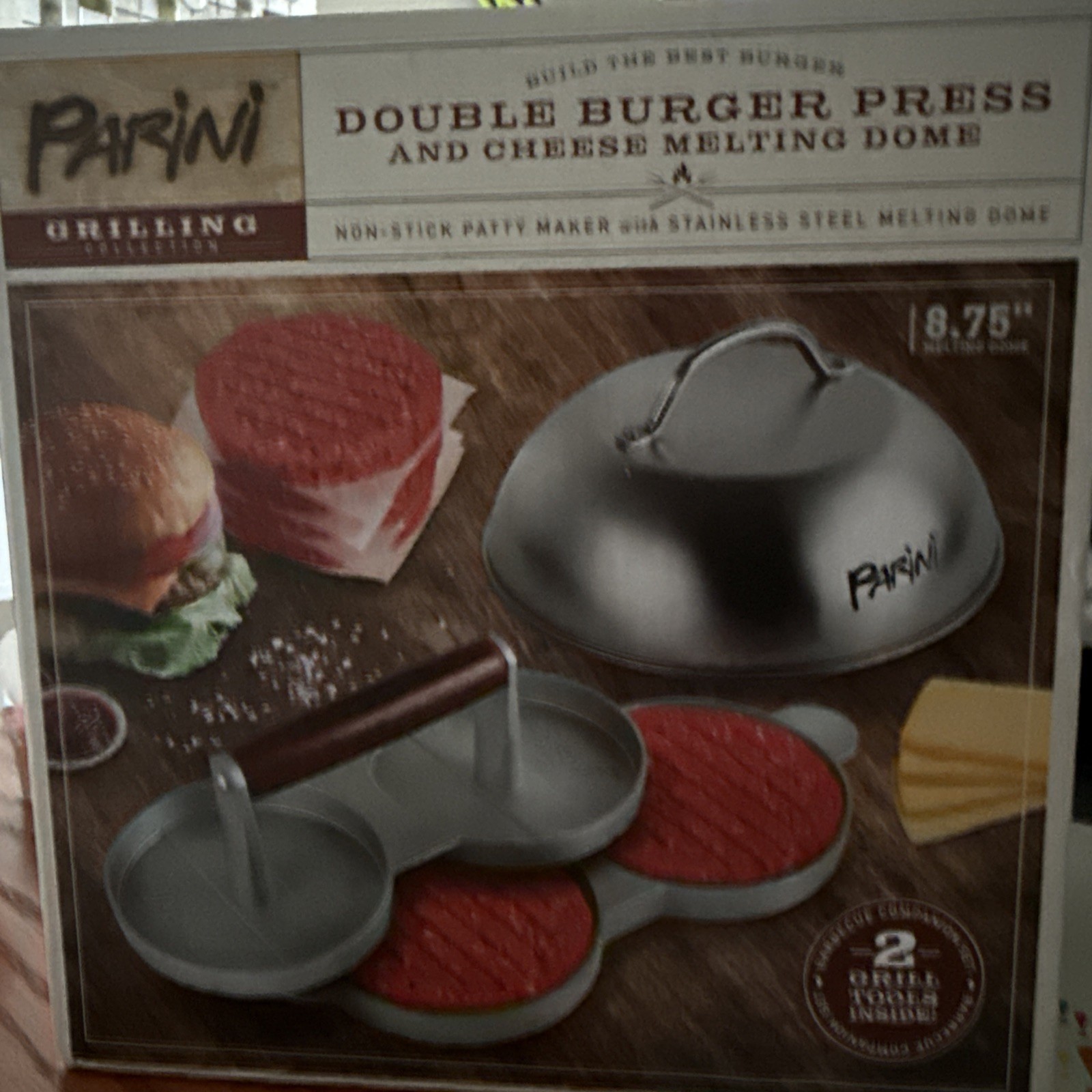 Parini Double Non-Stick Burger Press & Cheese Melting Dome 8.75" NIB gallery