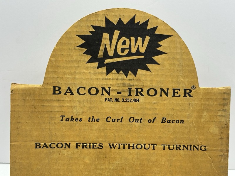 Vintage Bacon Ironer 9" Square Tempered Glass Sunset Specialty Co USA Press NIB gallery
