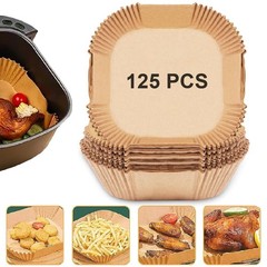 Air Fryer Paper Liners, 125PCS Non-stick Disposable Square-8″-125Pcs, Square