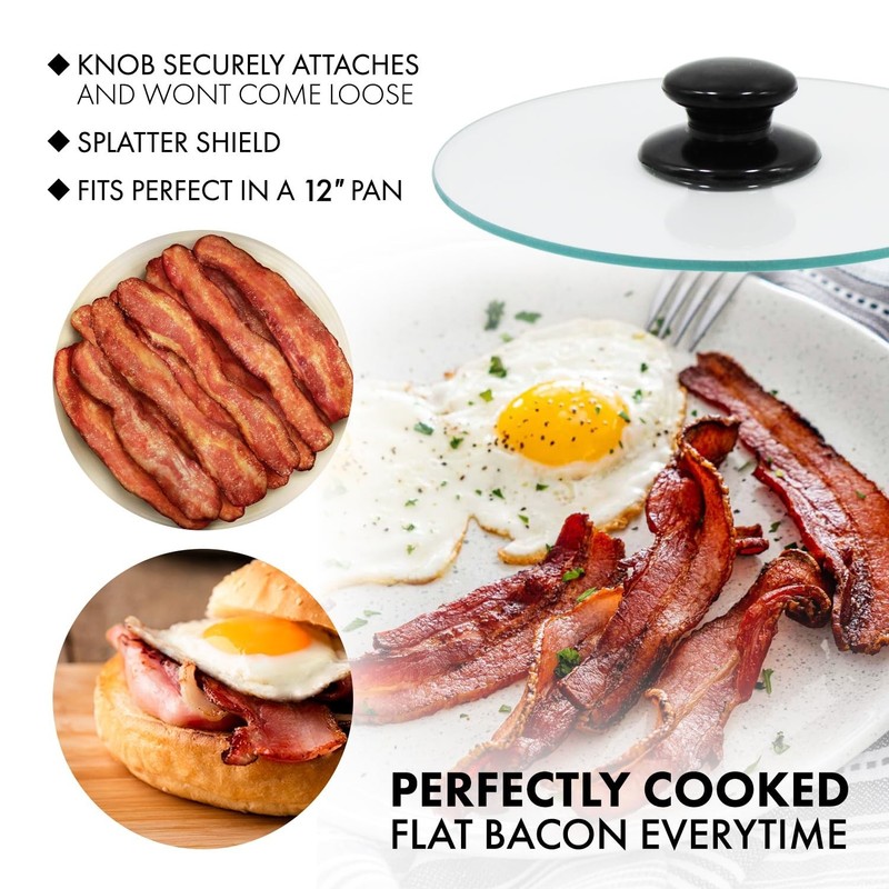 Round Glass Bacon Press & Splatter Shield - 10" for Perfect Flat Bacon Cooking! gallery