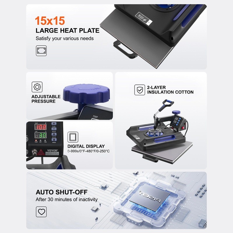 15x15in 8-in-1 Digital Heat Press: Swing-Away Arm, 30oz Tumbler, Teflon Surface gallery