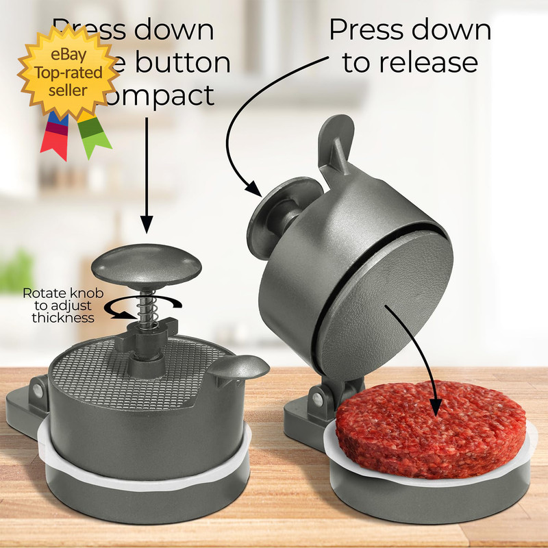 Burger Press Patty Maker Adjustable Thickness 1/4 Lb to 3/4 Lb with Ejector gallery