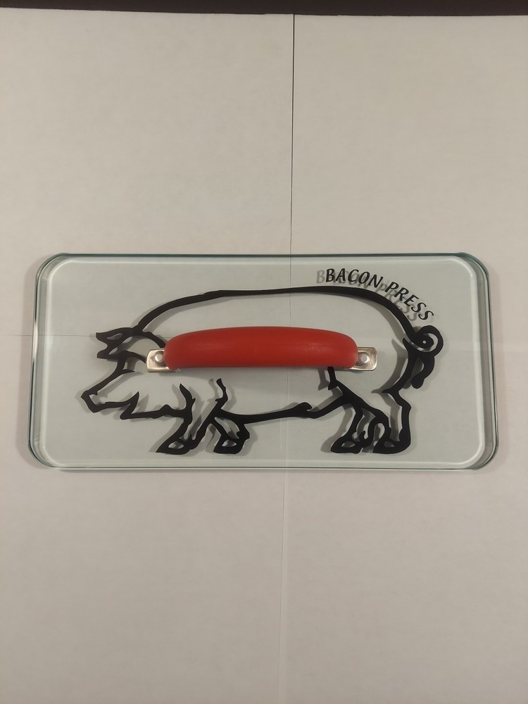 Prepology 2lb Glass Bacon Burger Press Pig Decal Gray Comfort Grip Handle Grill