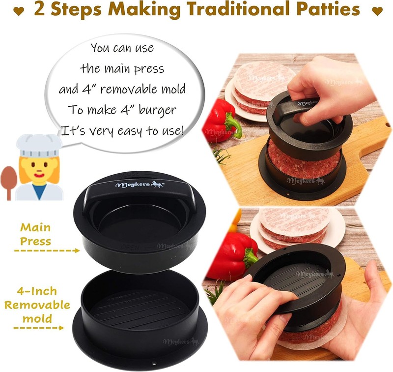Burger Press 3-in-1 Hamburger Patty Maker W/ Non-Stick Mold & 100 Wax Papers gallery