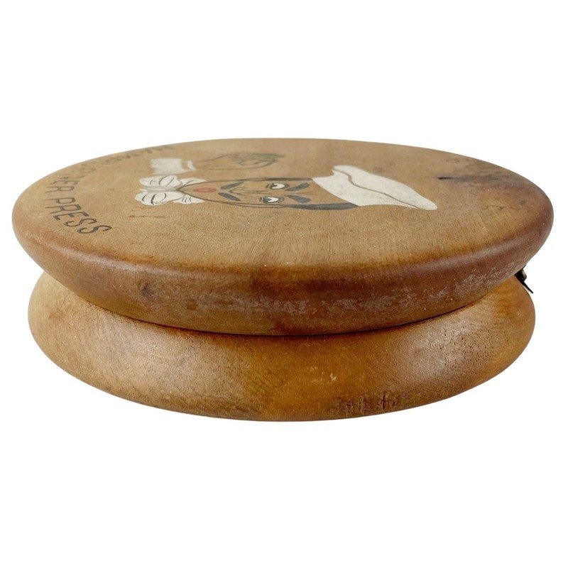 Vintage Wood Patty Press Hamburger Bun Size Chef French Italian Japan Kitschy 6" gallery