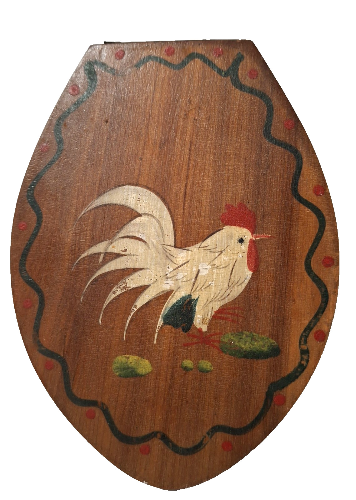 Vintage Rustic Wood Hamburger Press Hand Painted Rooster Wall Hanging Made Japan gallery