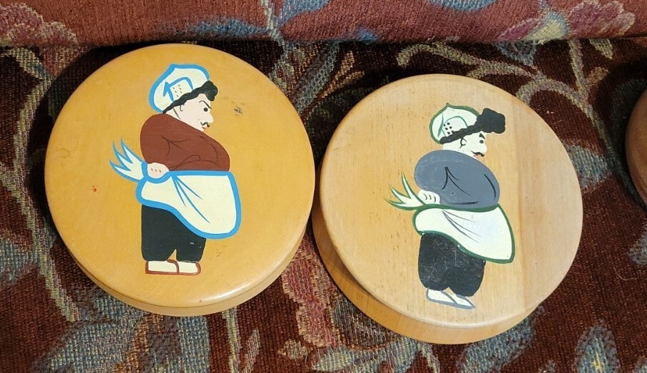 2 Vintage Round Wood Retro Chef Server Hamburger Patty Press Mold BBQ Kitchen gallery