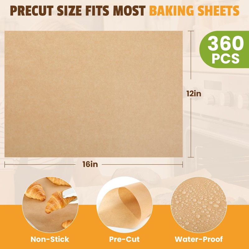 CAREGY 360Pcs Unbleached Parchment Paper Sheets, 12 x 16 360PACK, Brown gallery