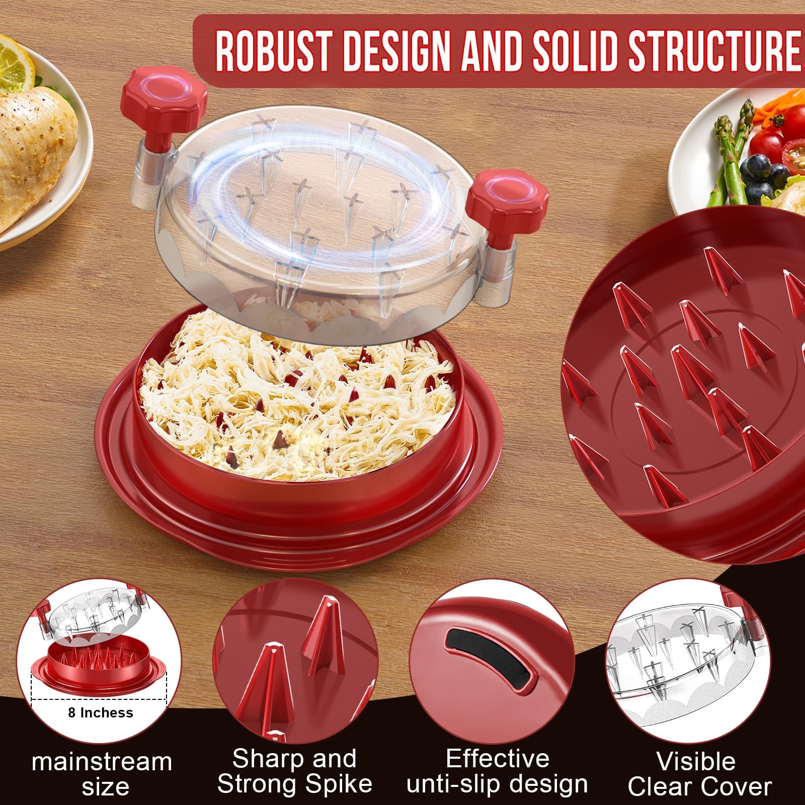 SoulLife Chicken Shredder 8 Inches, Breast Tool, Large, Red gallery