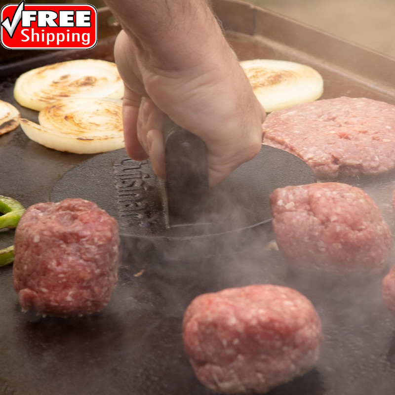 6.5" Cast Iron Smashed Burger Press, round Flat Edge Grill Press for Crispy Smas gallery
