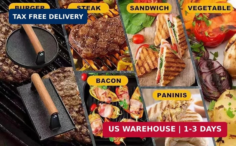 KitchenTools Heavy Duty 8"Cast Iron bacon Grill Press Smash Burgers Press Burger gallery