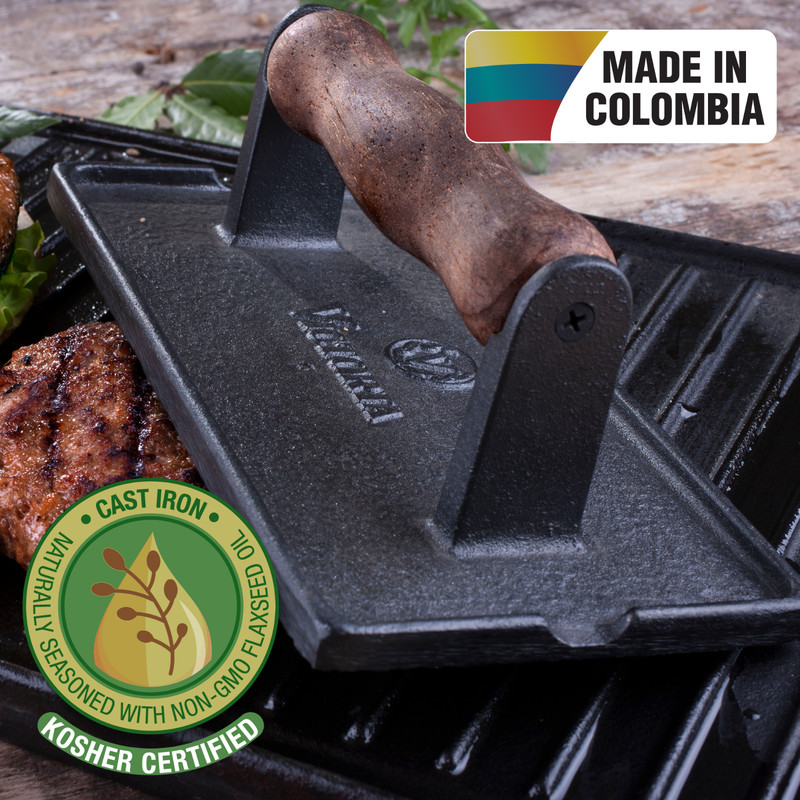Victoria Cast Iron Rectangle Panini Press, Burger Press, Bacon Press - Authentic gallery