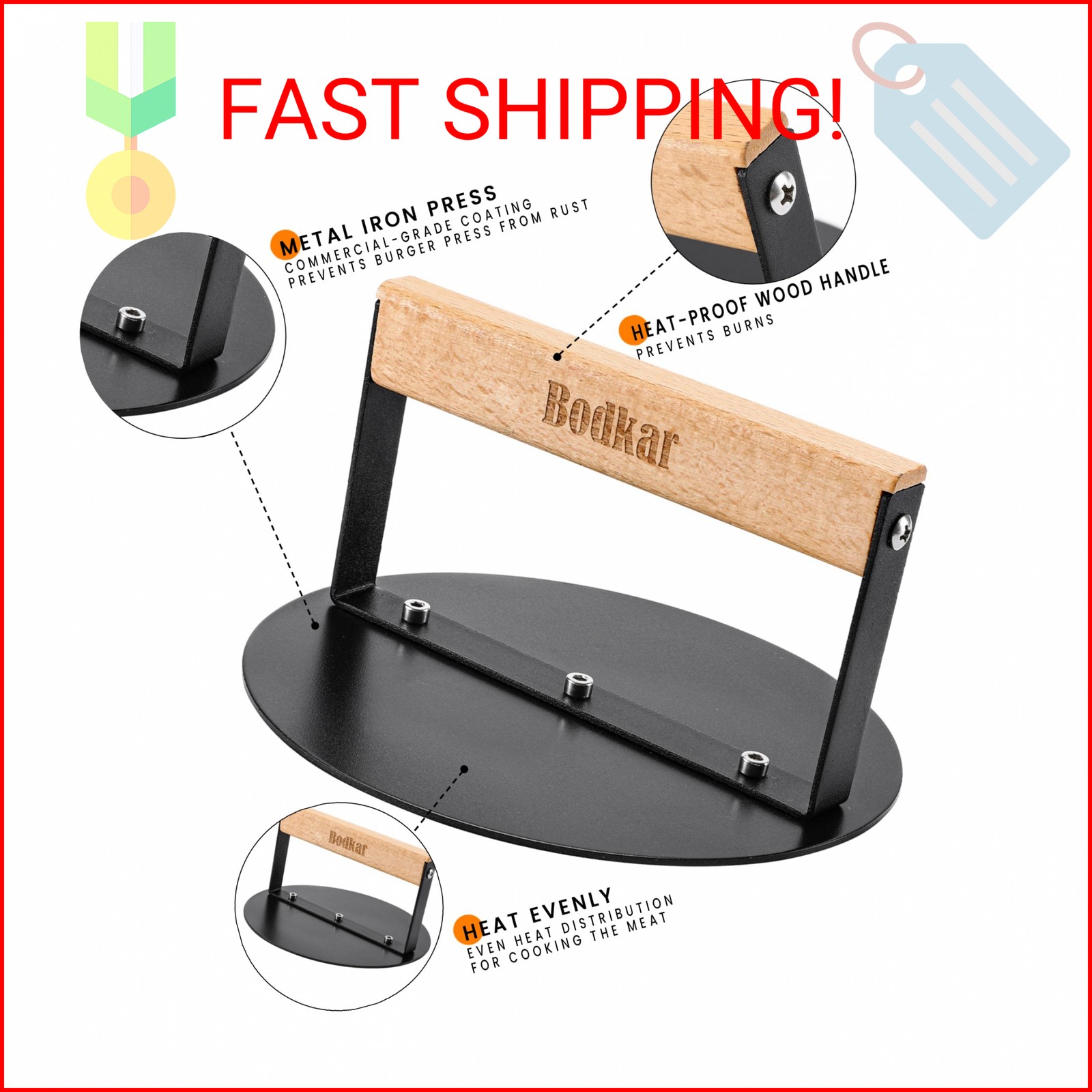 bodkar Smash Burger Press 6 inch, Round Burger Smasher Grill Press for Griddle B gallery