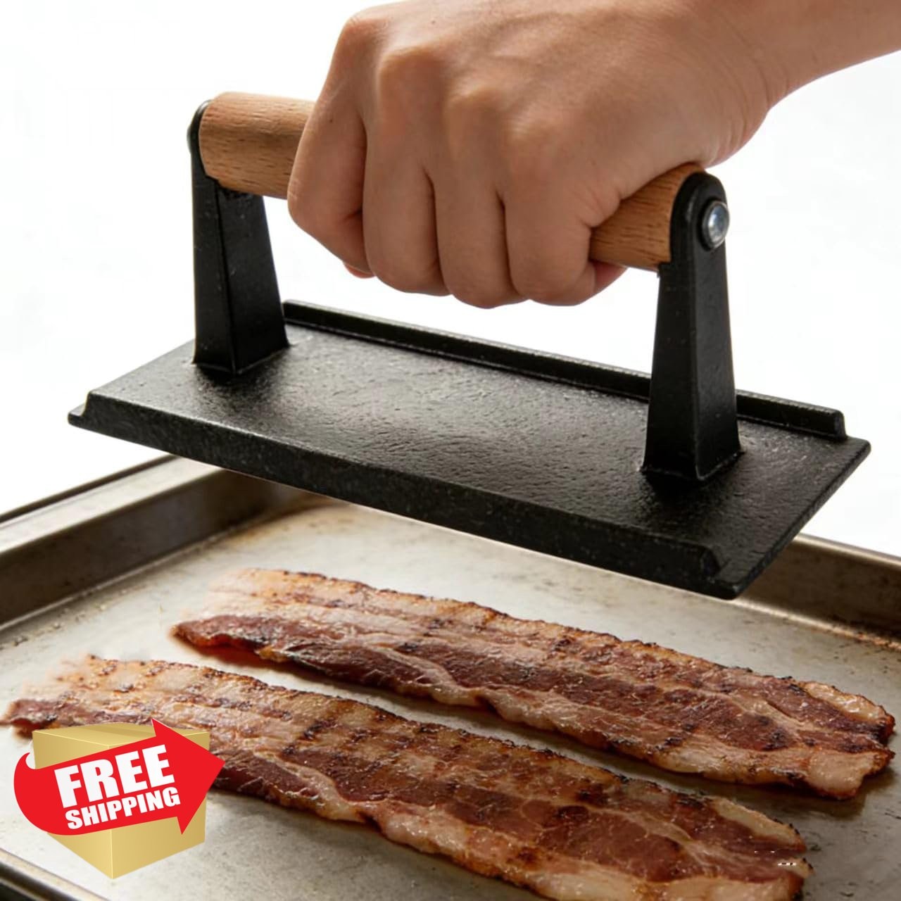 Aunewmei 8" Cast Iron Bacon Press, Burger Smash Grill Griddle Tool gallery