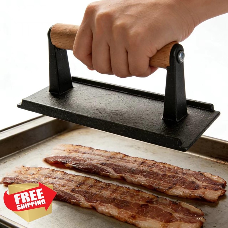 Aunewmei 8" Cast Iron Bacon Press, Burger Smash Grill Griddle Tool gallery