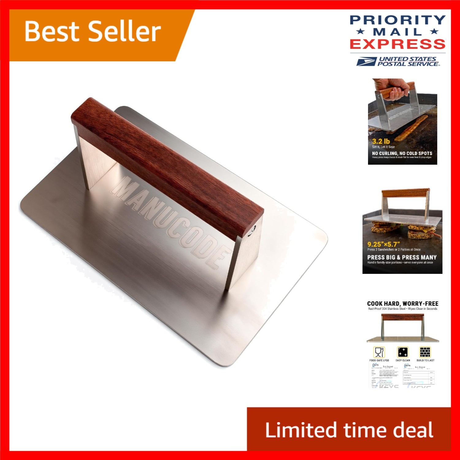 Durable 3.2 LB Bacon Press - Flat Bottom Design for Optimal Cooking Performance gallery
