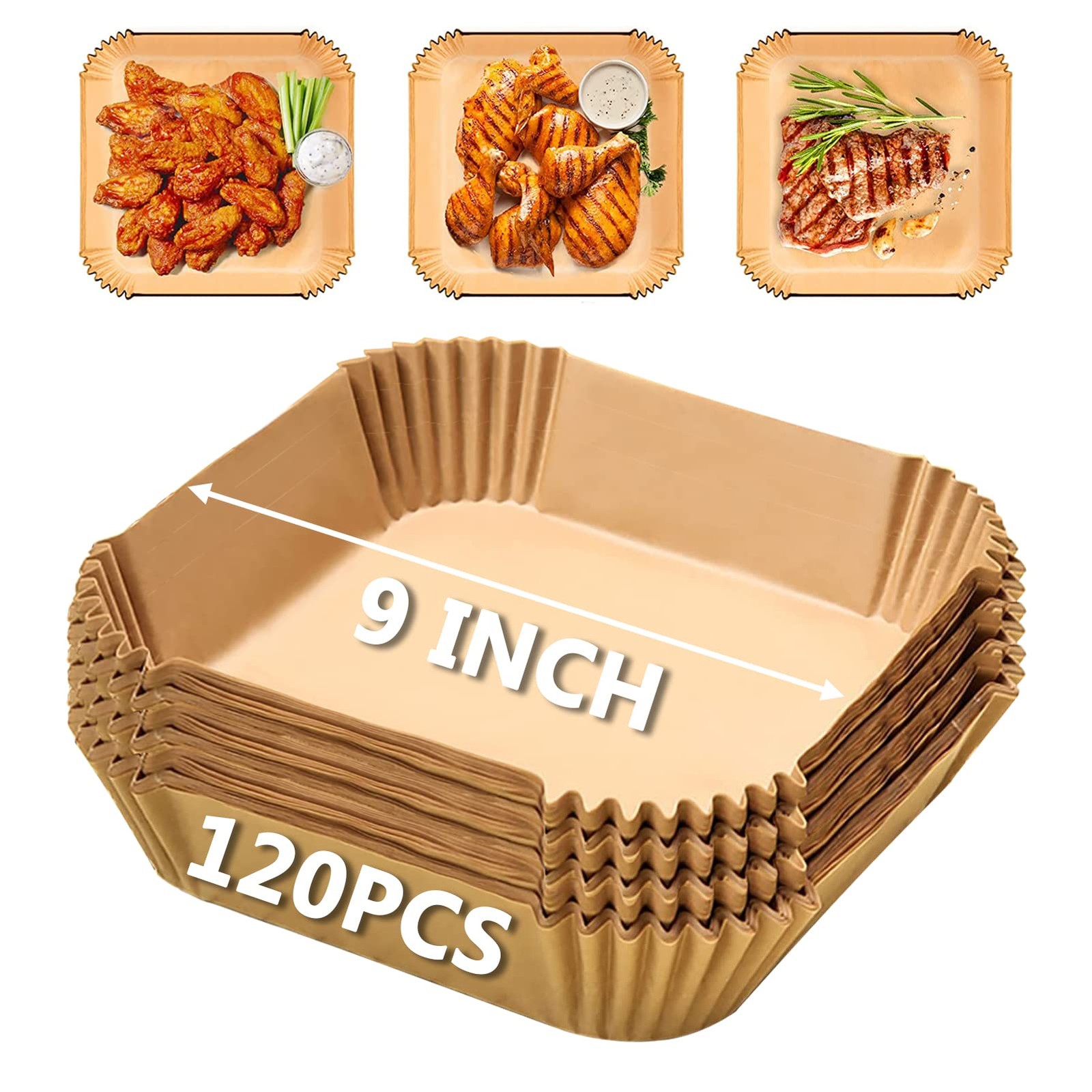 Air Fryer Liners 9 Inch, Airfryer Square-9inch (120pcs), Brown gallery