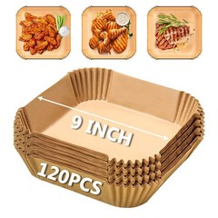 Air Fryer Liners 9 Inch, Airfryer Square-9inch (120pcs), Brown