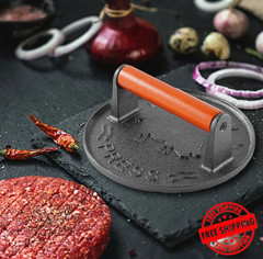 Burger Press Cast Iron Heavy-Duty Hamburger Patties Smash Meat Masher Circular